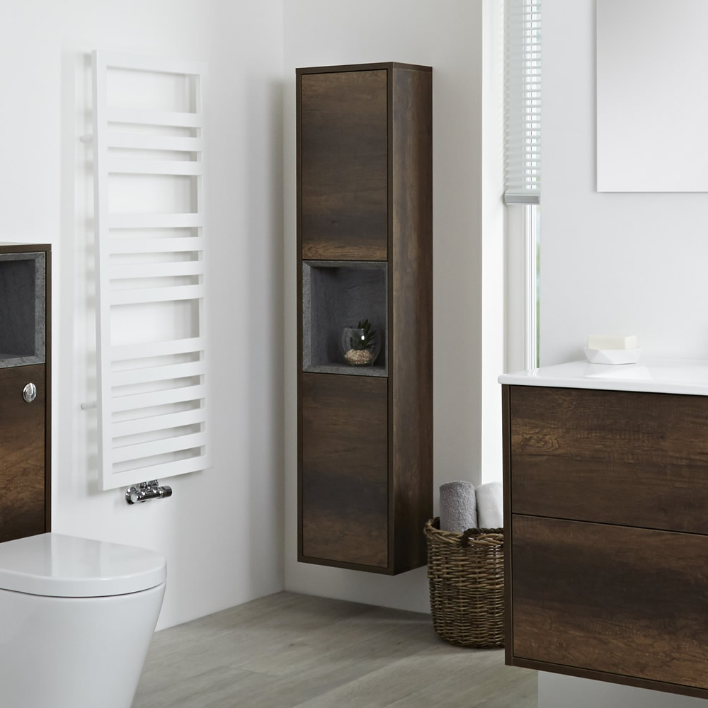 Hudson Reed Hoxton - 1500mm moderner Schrank mit Regal - Dunkle Eiche zur Wandmontage