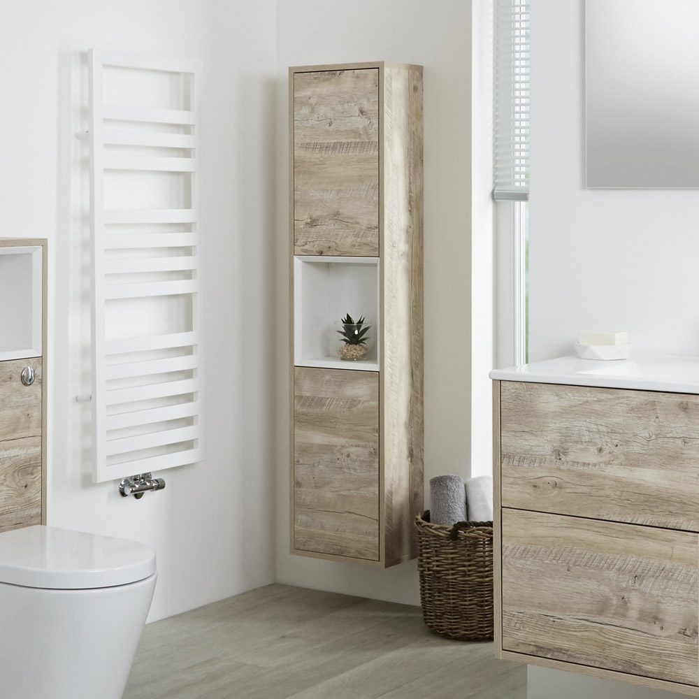 Hudson Reed Hoxton - 1500mm moderner Schrank mit Regal - Helle Eiche zur Wandmontage