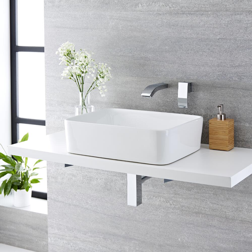 Aufsatzwaschbecken Alswear Rechteckig 380mm x 370mm mit Unterputzarmatur Razor im Set