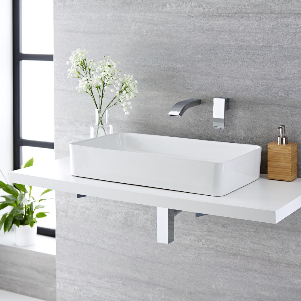 Aufsatzwaschbecken Alswear Rechteckig 610mm x 350mm mit Unterputzarmatur Razor im Set