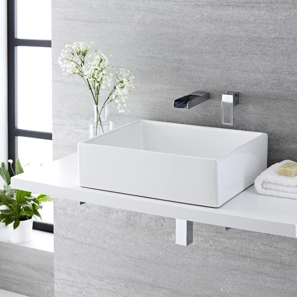 Aufsatzwaschbecken Haldon Rechteckig 450mm x 390mm mit Unterputzarmatur Razor im Set