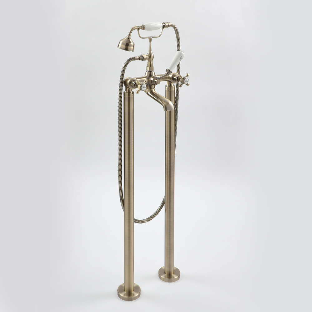 Elizabeth - Traditionelle Freistehende Kreuzgriff-Wannenarmatur mit Brause - Antikes Gold