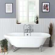 Freistehende Badewanne mit Mittelablauf, 1795mm x 785mm | Weiß, Farbe der Füße wählbar – Oxford