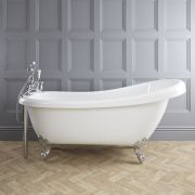 Freistehende Badewanne mit einer erhöhten Rückenschräge, 1710mm x 740mm | Weiß, Farbe der Füße wählbar – Oxford