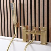 2-Loch Wannenrandmischer mit Handbrause und Halterung | satiniertes Gold - Lyra