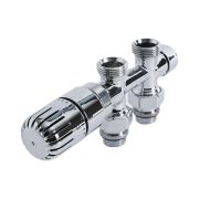 Mittelanschluss Hahnblockventil, Durchgang, thermostatisch, Chrom, Rohr-Adapter wählbar