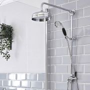 Retro-Duschsäule, ohne Armatur - inkl. rundem 194mm Duschkopf und Handbrause – Chrom/Schwarz – Elizabeth
