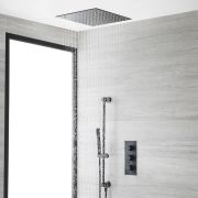 Unterputz-Duschsystem mit Thermostat - mit 400mm x 400mm Unterputz-Duschkopf und Brausestangenset - Schwarz - Nox