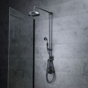 Duschsäule mit Twin Aufputz-Thermostat – inkl. 194mm rundem Duschkopf und Handbrauseset – Schwarz – Elizabeth