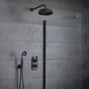 Retro-Duschsystem mit Unterputz-Thermostat – inkl. 200mm rundem Wand-Duschkopf und Handbrauseset – Schwarz – Elizabeth