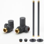 Modernes Heizkörper-Eckventilset & Rohrstücke für 15mm Kupferrohre – Anthrazit