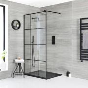 Walk-In Dusche mit Gittermuster - inkl. Duschwanne mit Schiefer-Effekt (Finish wählbar) – wählbare Größen – Barq