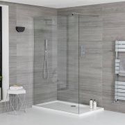 Walk-In Dusche, Chrom, inkl. Duschtasse - Wählbare Größe - Portland