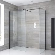 Walk-In Dusche, Schwarz, für Eckeinbau - Breite und Duschrinne wählbar – Nox