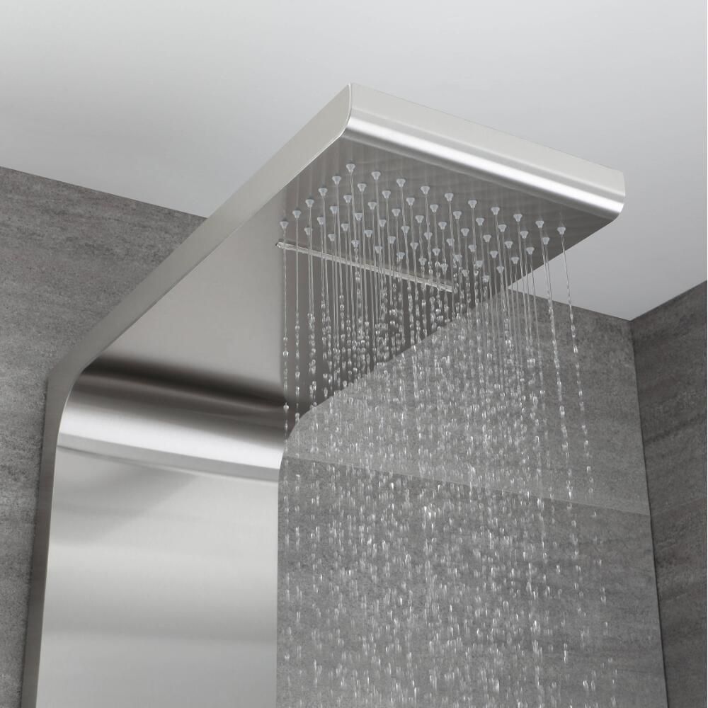 BWE 3-in-1 Duschturm Aus Edelstahl – Mit Regenbrause, Handbrause & Körperdüsen, Gebürstetes Nickel