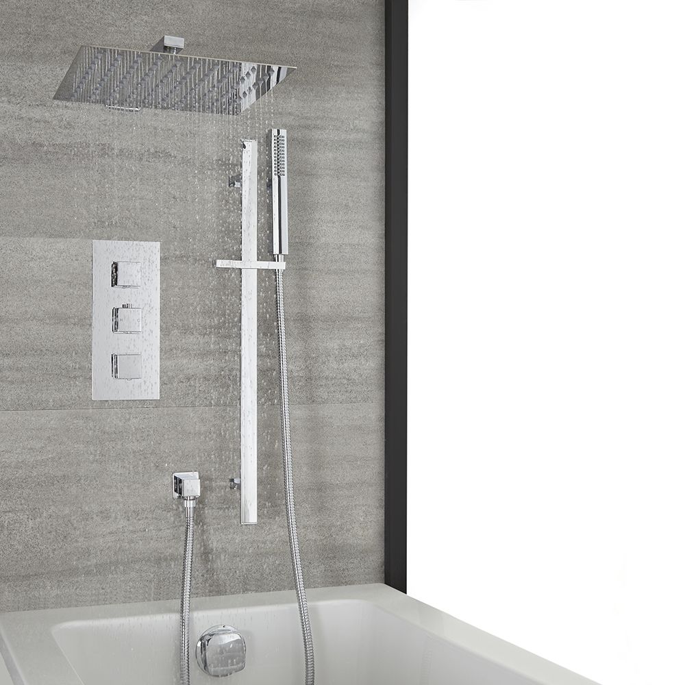 RONMX Duschsystem Mit Klaviertasten – 30x20 Cm Regendusche & Handbrause, Höhenverstellbar (Kupfer)