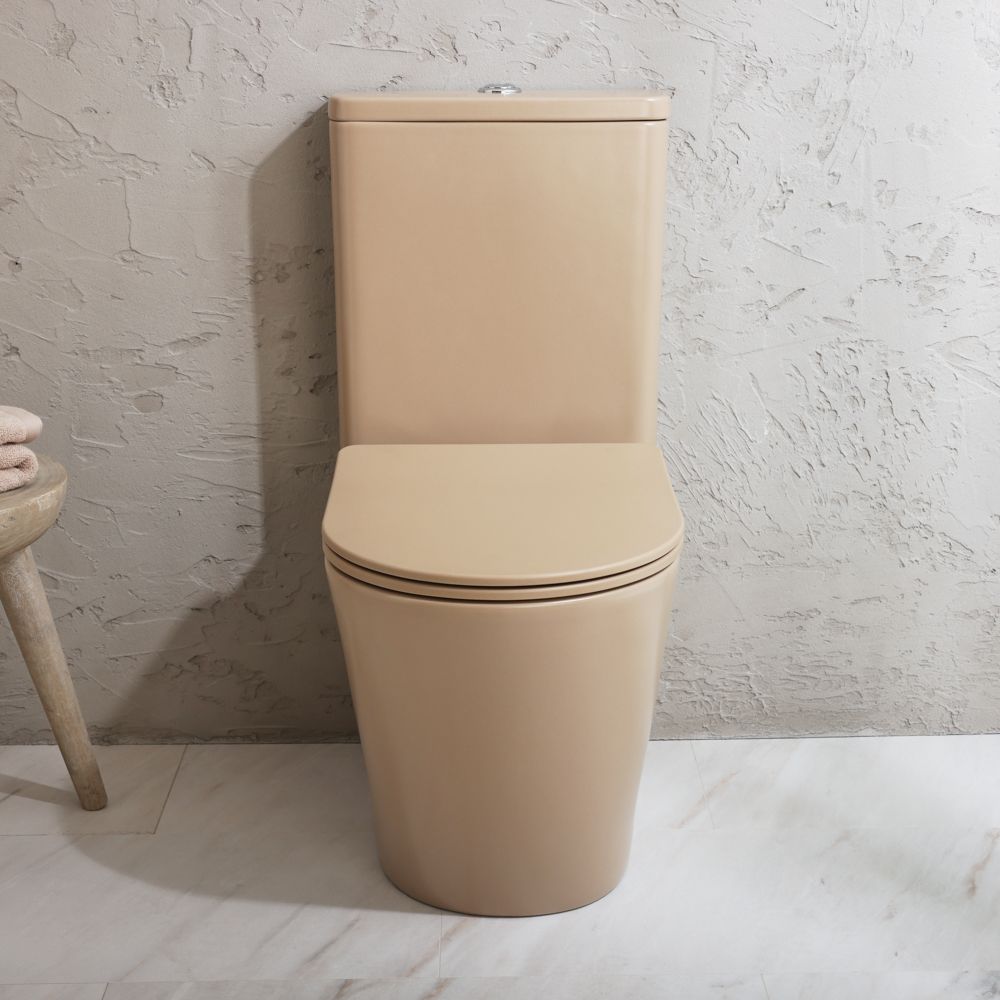 Calmwaters Stand-WC Bahamabeige – Erhöht +7 Cm, Spülrandlos, Mit WC-Sitz Und Absenkautomatik, Set In Beige Erhöht 7cm Spülrandlos Softclose Vintage