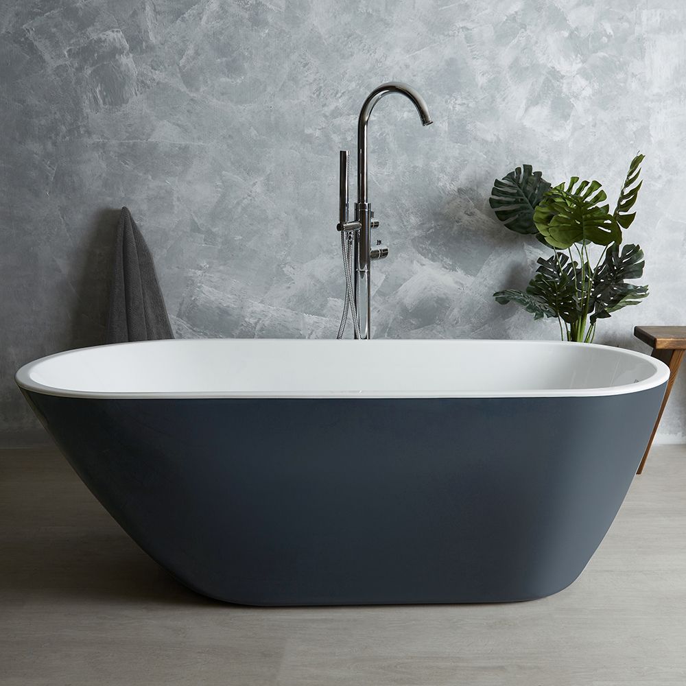 Freistehende Badewanne (oval) mit Rückenschräge, 1670mm x 730mm - Steingrau