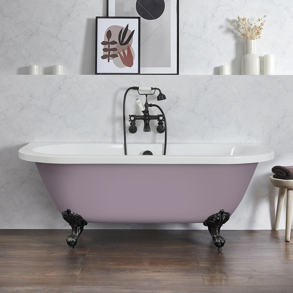 Freistehende Vorwand-Badewanne mit zwei Rückenschrägen, 1685mm x 780mm,  Mittelablauf - Farbe der Wanne und der Füße