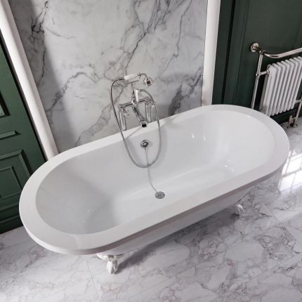 Freistehende Badewanne mit Mittelablauf, 1780mm x 825mm | Weiß, Farbe der Füße wählbar – Oxford