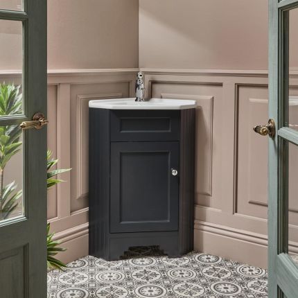 Traditioneller  Eckwaschtischunterschrank mit Waschbecken 580mm (Farbe wählbar) | Farbe & Design des Griffes wählbar - Thornton