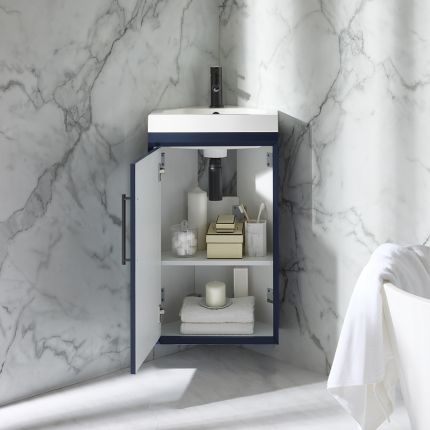 Hängender Eck-Waschtischunterschrank mit Waschbecken 450mm - Farbe und Griff wählbar – Edge