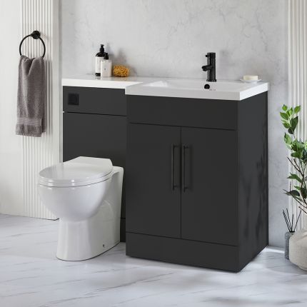 1105mm Waschtischunterschrank inkl. Waschbecken & Spülkastenverkleidung mit Select-WC | Farbe wählbar - Rechts- oder Linksbündig – Design und Farbe der Griffe wählbar - Cluo