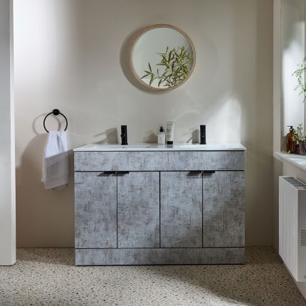 Waschtischunterschrank mit Waschbecken (Größe & Farbe wählbar) - Farbe und Design der Griffe wählbar - Cluo