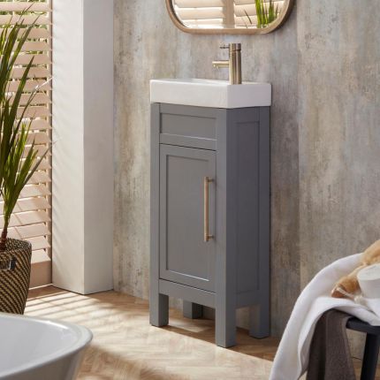 Waschtisch mit Unterschrank und Waschbecken, 400mm (Farbe wählbar) – Farbe und Design der Griffe wählbar – Warwick