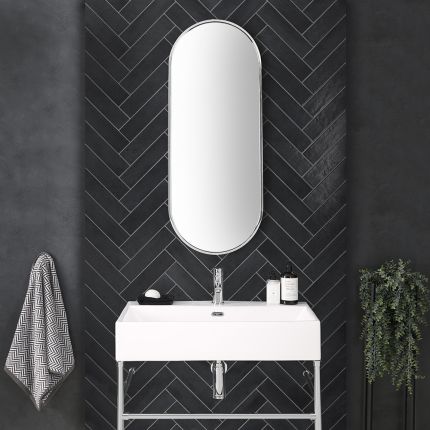 Ovaler Badspiegel mit Rahmen in Chrom, wandmontiert, 1000mm x 400mm - Gianna