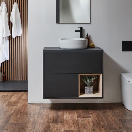 Hängender Waschtischunterschrank 800mm mit oder ohne Aufsatzwaschbecken | Farbe & LED wählbar – Hoxton