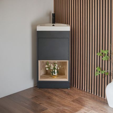 Eck-Waschtischunterschrank 450mm inkl. Waschbecken | Farbe & LED wählbar - Hoxton