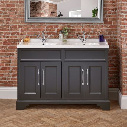 Traditioneller Waschtischunterschrank mit Doppelwaschbecken 1200mm (Farbe wählbar) | Farbe & Design der Griffe wählbar - Thornton