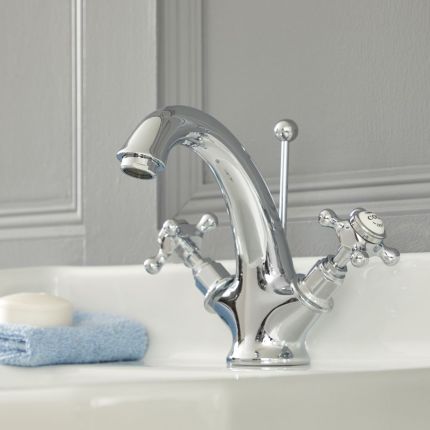 Hudson Reed Elizabeth - 1-Loch Waschtischarmatur mit Zugstangen-Ablaufgarnitur, Kreuzgriffe - Finish wählbar