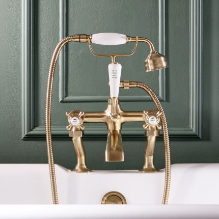 Traditionelle Wannenrandarmatur - inkl. Handbrause - satiniertes Gold – Elizabeth