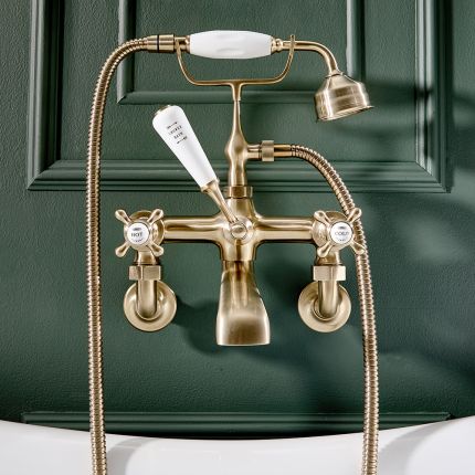 Badewannenarmatur, Wandmontage - inkl. Handbrause - satiniertes Gold – Elizabeth