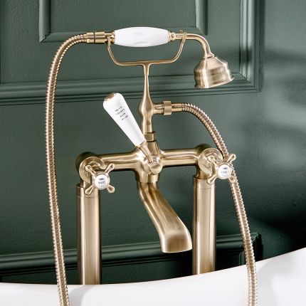 Freistehende Badewannenarmatur - inkl. Handbrause - satiniertes Gold – Elizabeth