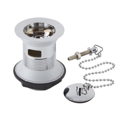 Retro-Ablauf für Waschbecken inkl. Kette mit Überlauf Chrom - Elizabeth