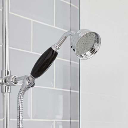Hudson Reed Elizabeth - Duschsäule mit Aufputz-Thermostat - inkl. 194mm rundem Duschkopf, Handbrauseset und Wand-Wanneneinlauf - Chrom/Schwarz