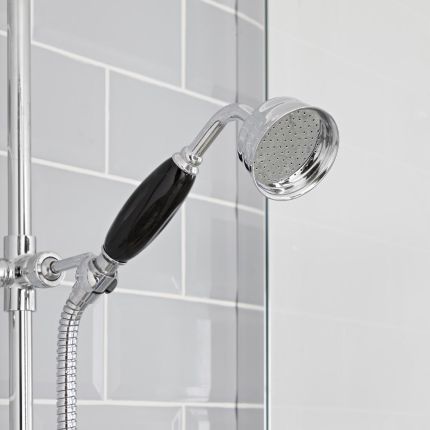 Hudson Reed Elizabeth - Duschsäule mit Aufputz-Thermostat - inkl. 194mm rundem Duschkopf und Handbrauseset -  Chrom/Schwarz