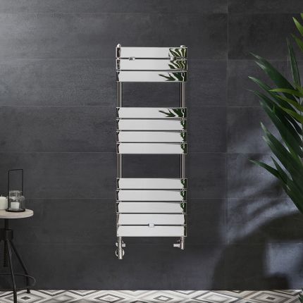 Handtuchheizkörper Mischbetrieb - 1213mm x 450mm - inkl. 400W Heizelement, inkl. Ventile für den Mischbetrieb - Chrom - Lustro