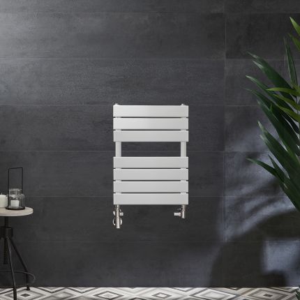 Handtuchheizkörper Mischbetrieb - 600mm x 400mm - inkl. 400W Heizelement, inkl. Ventile für den Mischbetrieb - Weiß - Lustro