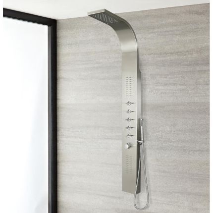 Duschpaneel mit Thermostat - mit Regen/Wasserfall-Duschkopf, Handbrause und Körperdüsen - Chrom - Niagara