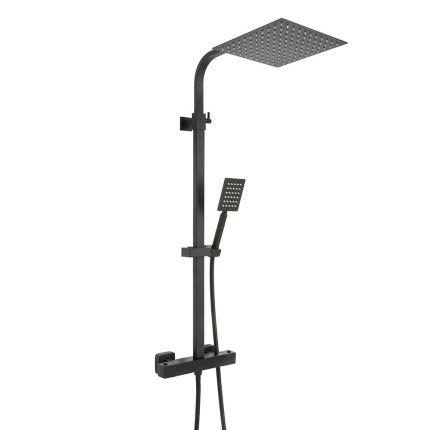Thermostatische Duschsäule inkl. eckigem Duschkopf und Handbrause – Schwarz - Arvel
