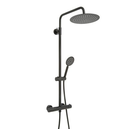 Teleskop-Duschsäule mit Thermostat inkl. Handbrause und rundem Duschkopf - Schwarz – Nox