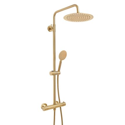 Duschsäule mit Thermostat inkl. Handbrause und Duschkopf – satiniertes Gold – Ayanna