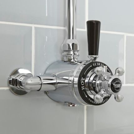 Hudson Reed Elizabeth - Retro Dual Aufputz-Thermostat für 1 Verbraucher - Chrom/Schwarz