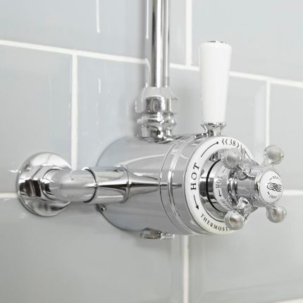 Hudson Reed Elizabeth - Retro Dual Aufputz-Thermostat für 1 Verbraucher - Chrom/Weiß
