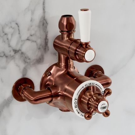 Hudson Reed Elizabeth - Retro Twin Aufputz-Thermostat für 1 Verbraucher - satiniertes Kupfer