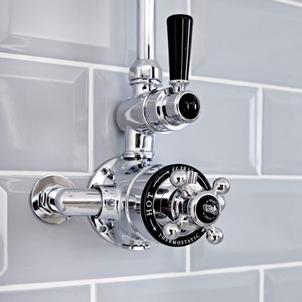 Hudson Reed Elizabeth - Retro Twin Aufputz-Thermostat für 1 Verbraucher - Chrom/Schwarz